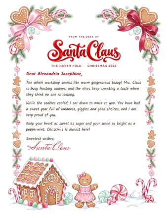 Gingerbread Wishes (pink) letter preview